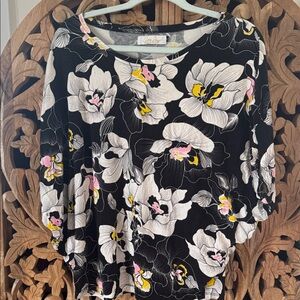 Ava Sky Black Floral Blouse with Pink and Yellow Accents